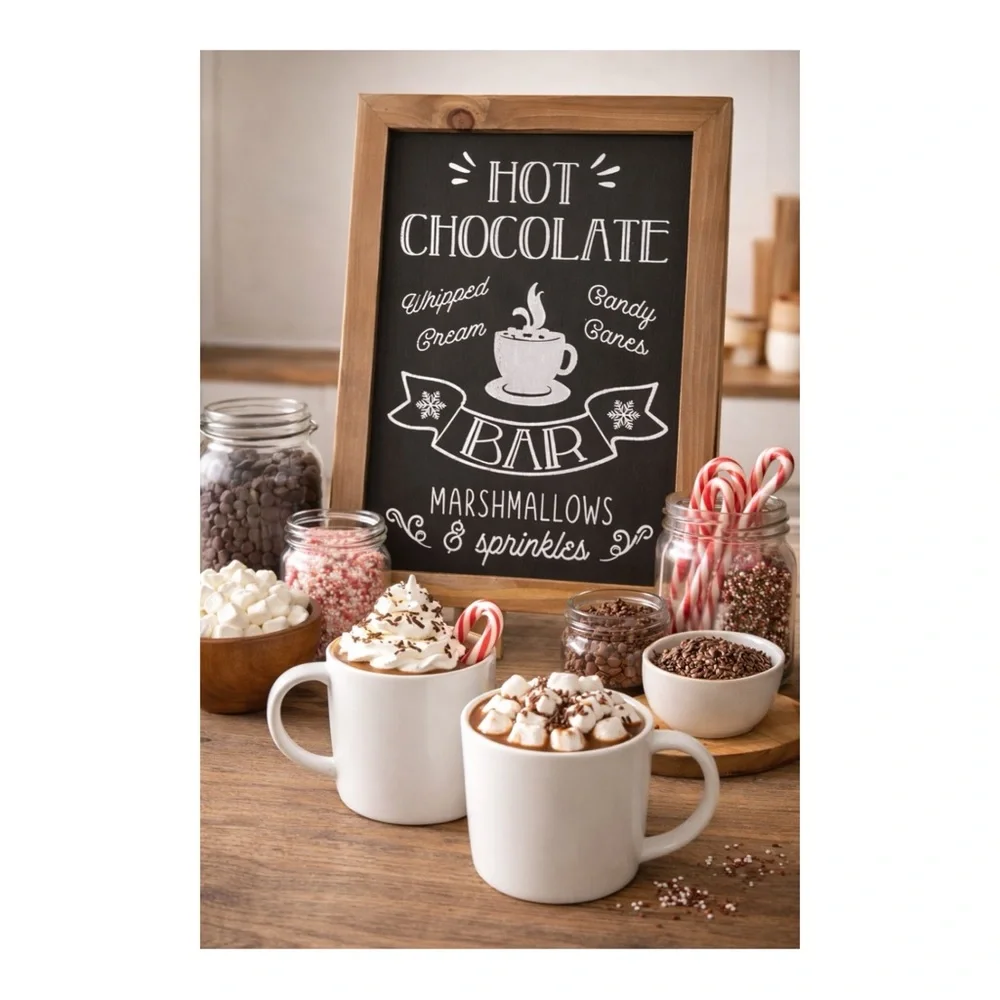 Rustic Wooden Hot Chocolate Bar Sign – Freestanding Chalkboard Style